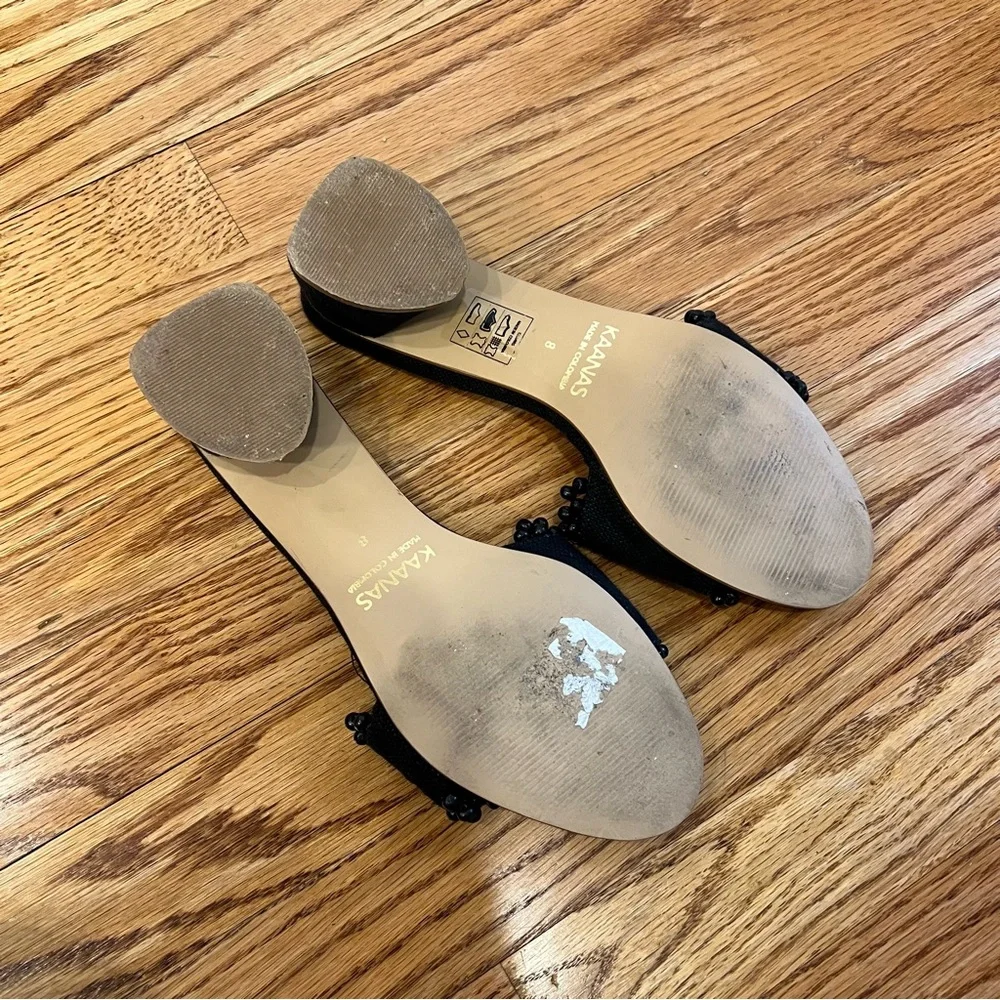 Kaanas Cairo Asymmetric Linen Heel in Black kitten heel beaded canvas sandal 8 - Picture 8 of 8
